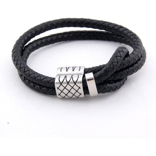 Yage Trendy BV Style Male Bracelets 316L Stainless Steel Adjustable Double Layer Braided Leather Men Bracelet Jewelry