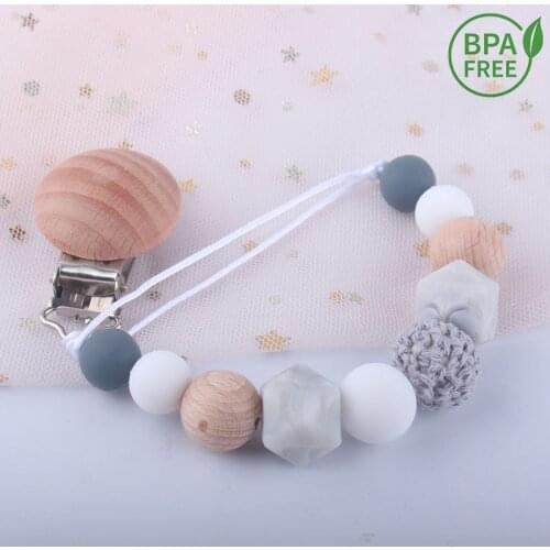 Baby Pacifier Clip Silicone Teething Beads Paci Holder Soothie Clips Teether Toy Chewbeads Baby Birthday Shower Gift