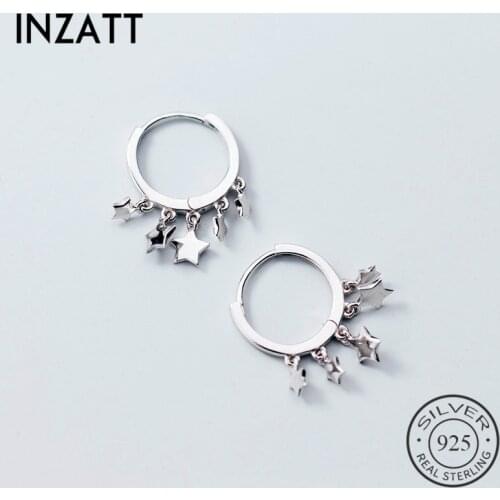 INZATT Real 925 Sterling Silver Guarantee Star Pendant Round Hoop Earrings Boho Accessories For Women Gold Color Fashion Jewelry