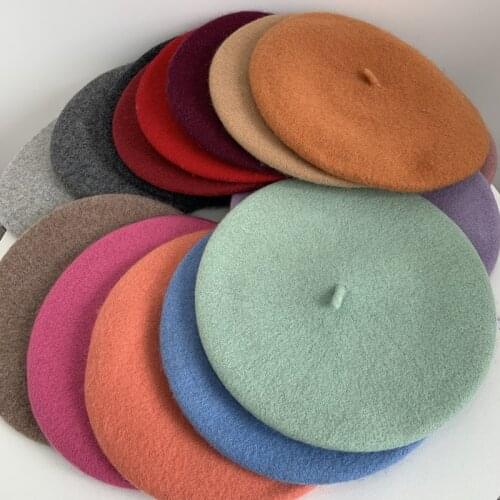 New Women Girl Beret French Artist Warm Wool Winter Beanie Hat Cap Vintage Plain Beret Hats Solid Color Elegant Lady Winter Caps