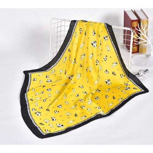 Fashion Kerchief Women Hair Scarf Handkerchief Cartoon Print Silk Satin Bag Scarfs Female 70*70cm Square Small Neck Scarves 2019