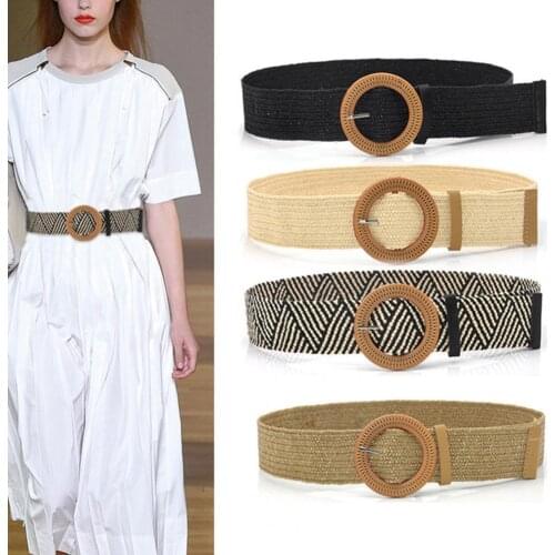 Womens Belt Round Buckle Braided Waist/Dress Belt for Women Adjustable Bohemia Clothes Ornament Corset
