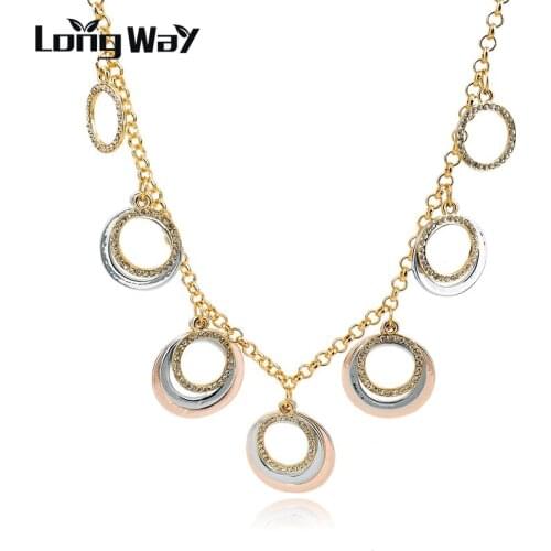 LongWay Maxi Necklace Women Crystal Circle Pendant Choker Gold Color Chain Necklaces Wedding Accessories Sne150869103