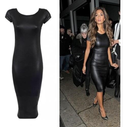 Plus Size XXL Sexy Women Bodycon Dress Faux Leather Bandage Midi Dress Black Celebrity Bodysuit Summer Party Dresses Clubwear