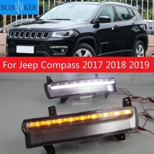 1 Pair For Jeep Compass 2017 2018 2019 LED DRL Daytime Running Light Daylight Waterproof yellow Signal lamp