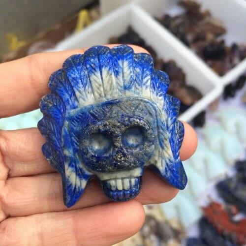 2inch Natural gemstone carved crystal indian chief lapis lazuli stone crystal skulls ornaments