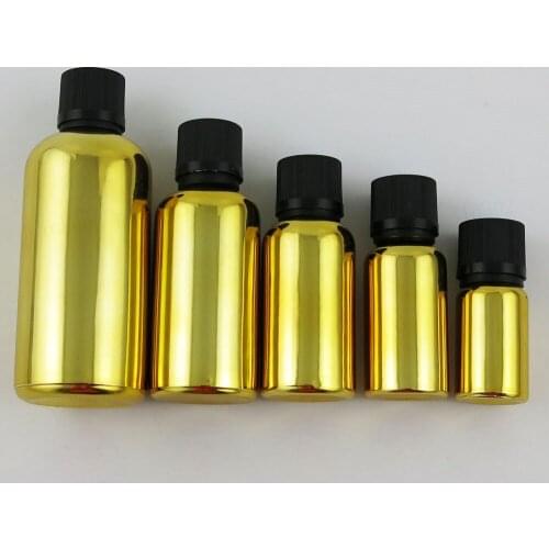 200 x New Design 5ml 10ml 20ml 30ml 50ml 100ml Refillable Gold Glass Bottle With Childproof Lids 1OZ Glass Cosmetic Container