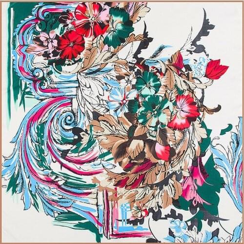 2020 New Brand Shawl 100% Twill Silk Scarf Oil Painting 100cm Square Scarves Print Kerchief Bandana Woman Headband Hijab Wraps
