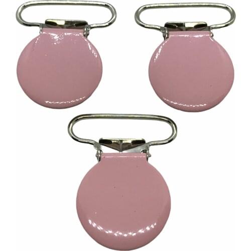 25pcs 1'' 25mm #35 Pink Color Enamel Pacifier Clips Suspender Clips