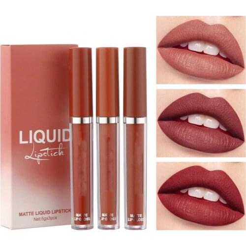 3PCS/Set Velvet Matte Lip Gloss Waterproof Natural Moisturizing Long Lasting Hydrating Makeup Lip Gloss Kit Beauty Cosmetics