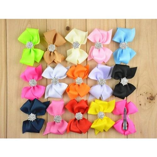 30 PCS/LOT Rib Ribbon Bow hair clipS with rhinestone