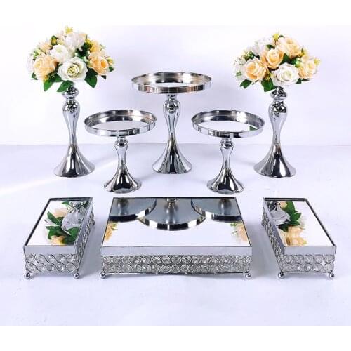 4-11pcs Silver Metal Cake Stand Round Wedding Birthday Party Dessert Cupcake Pedestal Display Plate Home Decor