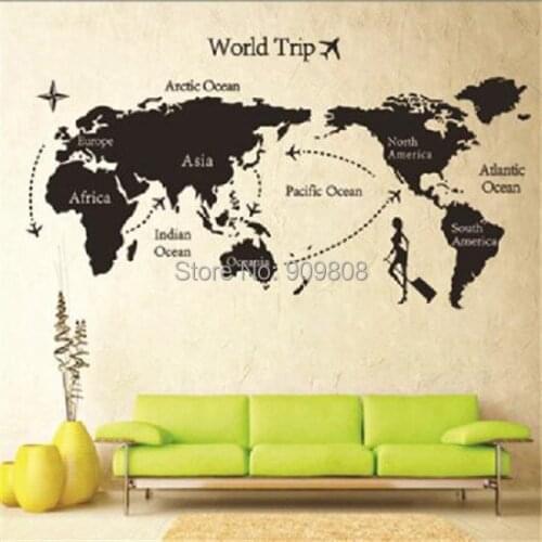 50 X Free Shipping DIY World Trip MAP Removable Vinyl Quote ART Wall Sticker