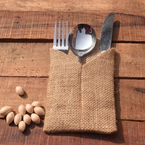 50pcs/lot 11cmX21cm Jute Tableware Pouch Pocket Burlap Knife and Fork Bag For Rustic Wedding Decoration Wedding Table decor