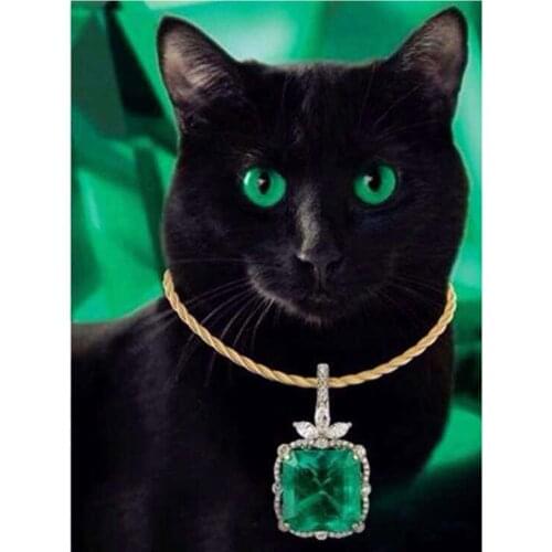 5D DIY Diamond Painting Emerald Cat Full Square Round 3D Embroidery Pictures Paste Rhinestones Cross Stitch Kit Arts Decor DF578