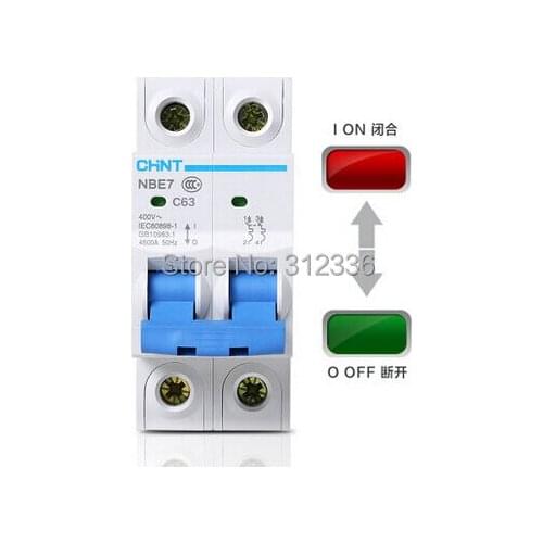 Free Shipping small air switch unipolar C63 2P 63A 2 pole home switch use Electric shock protection domestic C type