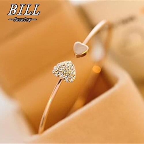 SL043 Charm Bracelet Bangles Bijoux Fashion Love With Heart-Shaped Crystal Bracelet Double Opening Accessories Wholesales