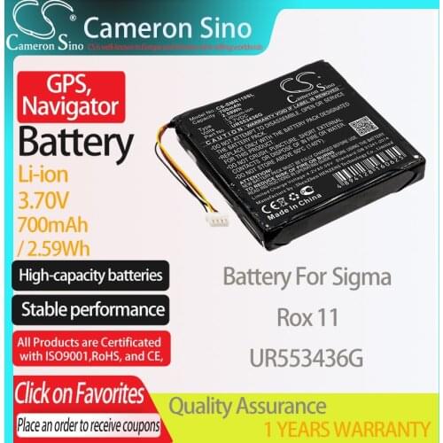 CameronSino Battery for Sigma Rox 11 fits Sigma UR553436G GPS,Navigator battery 700mAh/2.59Wh 3.70V Li-ion Black