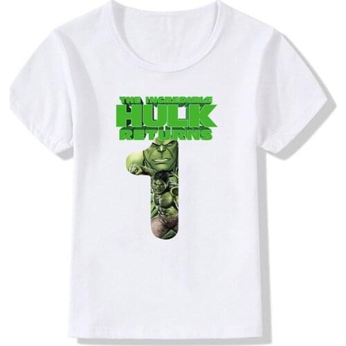 MARVEL Kids Lucky Numbers Modal T-Shirt Hulk Ptint Short-sleeved T Shirt Children Clothes Tops Birthday Gifts for Boys Girls