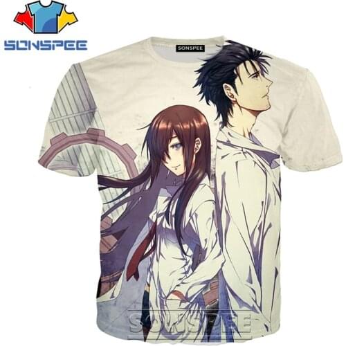 SONSPEE 3D Print Steins Gate T-shirts 2019 New Men Women Casual Unisex Short Sleeve Fashion Streetwear Anime Tees Tops Shirt
