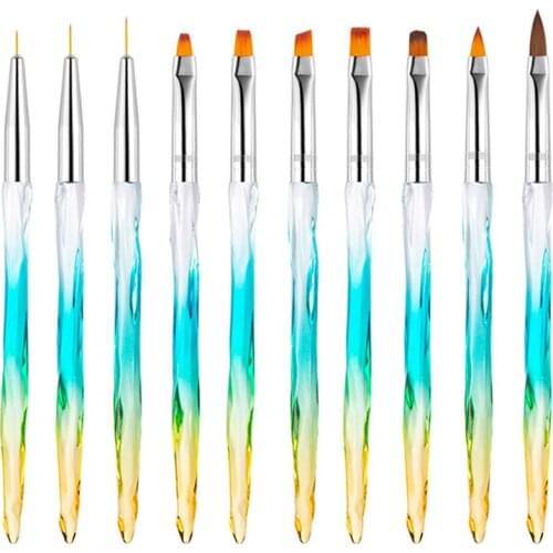 10 Pcs/Set Gradient Nail Art UV Gel Brush Liner Painting Flower Lines Stripe Drawing Extension Builder Pen Manicure DIY Tool