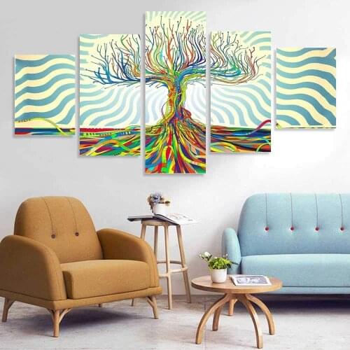 5 Piece Art Poster Abstract Tree Poster Decorative Painting Canvas Wall Art Living Room Posters Bedroom Painting frame