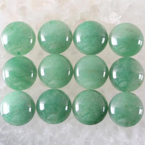 16MM 12MM Round Cabochon CAB Natural Stone Green Aventurine No Drilled Hole Bead for Women Men DIY Jewelry Making Ring 10Pcs