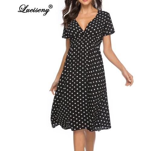 LUEISENY Summer Chiffon Dress Women Casual Elastic Waist Boho Dresses Sexy V-neck Floral Print Vintage Midi Vestido de Festa
