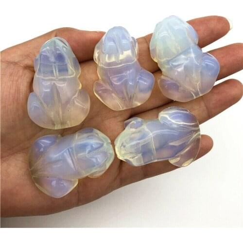 Cute White Opal Stone Frog Shaped Crystal Carved Animals Figurine Decoration Gift Natural Quartz Crystals