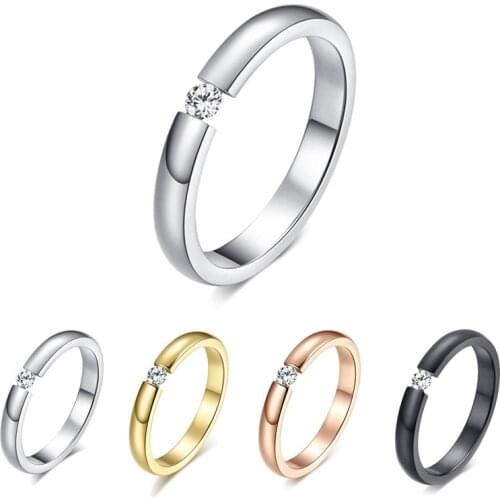 Fashion Austrian Crystal Jewelry Wedding Ring Austria Cubic Zirconia Stainless Steel Ring Three Color Full Size