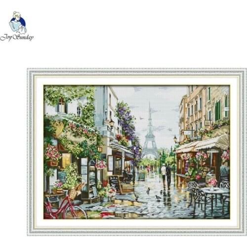 Joy Sunday Paris Street Scene DIY Cross Stitch Kit 11CT 14CT Counting and Stamping Needlework Set Handmade Home Decoration Gift
