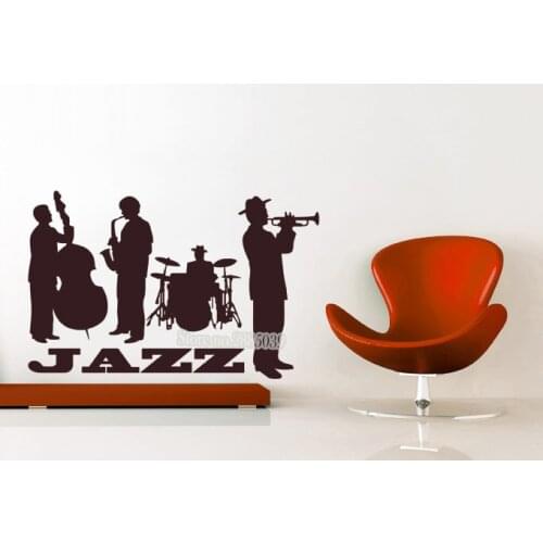 Wall Decals Jazz Band Musical Player Sticker Art Vinyl Drums Bass Wall Decal Mural Adesivo De Parede Wallpapers Home Decor LA353