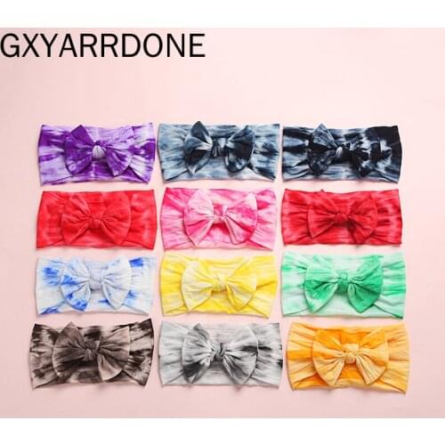 2020 New Tie Dye Prints Nylon Baby Headbands Tie Dye Rainbow Color Headwraps Girls Hair Bows Turban Bun Headband Headwear