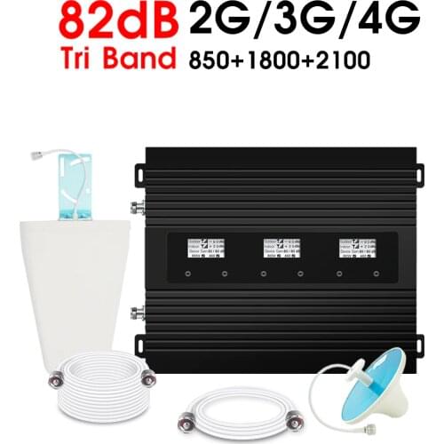 New Smart Amplifier UMTS B1 B3 B5 Cellphone Cellular Repeater 82dB Gain 850 1800 2100 CDMA DCS WCDMA 2G 3G 4G LTE Signal Booster