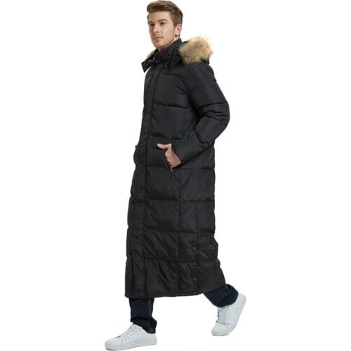 2018 Autumn and Winter New Ultra-Long Mens Cotton coat Long coat Over the Knee Hooded With a Fox Fur Collar jacket Size S-5XL