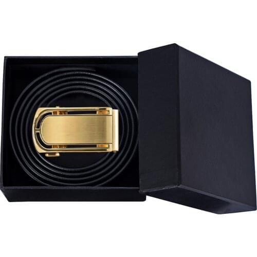 Gift Boxed Mens Belts Black Leather Men Belt Luxury Automatic Buckles Ratchet Dress Jeans Waistband Sliding Straps Easy Release