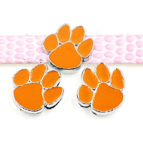10PCS 8mm Dog Footprints Slide Charms Flat Beads DIY Accessories Handmade Bracelets Belt Strips Pet Name Collar