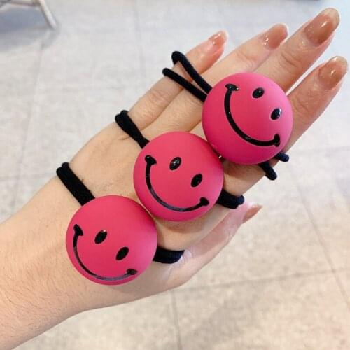 Pink Red Cute Smile Hair Ties Ropes Elastic Hair Bands Cartoon Colorful Smile Face Pink Acrylic Rubber Band Headband Wholesale