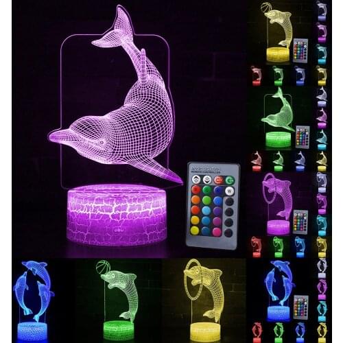 Chrismas 3D LED Dolphin Night Light Remote/Touch Control 7/16 Color Change LED Table Desk Lamp Kids Gift Home Decoration D30