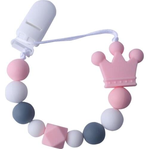 Handmade Crown Silicone Beads Pacifier Chains Safe Teething Chain Baby Teether Eco-friendly Baby Pacifier Clips Holder Chain