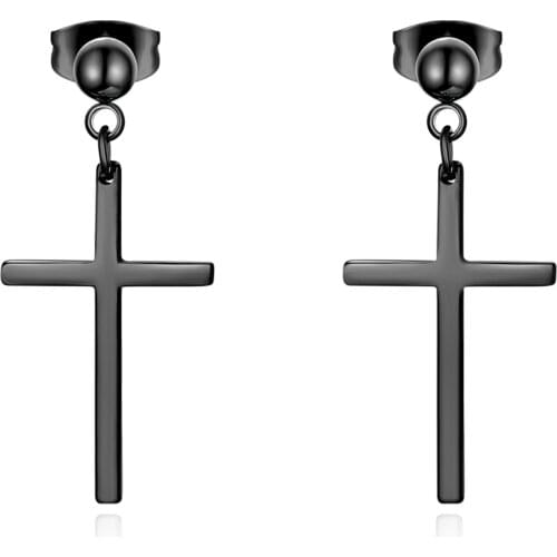 BONISKISS New Fashion Men Cross Stud Earring Women Silver Color Pearl Earring Jewelry Classic Gold Bijoux Dropshipping Punk Gift