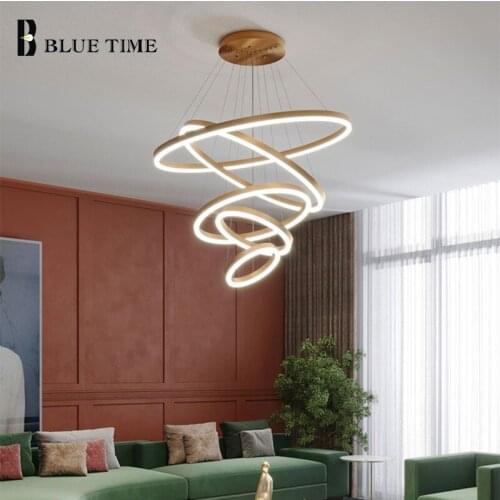 Modern LED Chandeliers For Living Room Dining Room Parlor Hanging Lamp Gold&Black Rings Ceiling Chandelier Lighting Fixtures
