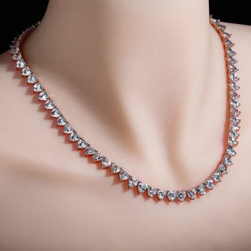 Hip Hop Charm 6mm Iced Out High Quality Heart Cubic Zirconia Stones Necklace Tennis Chain Jewelry for Women and Men Gift