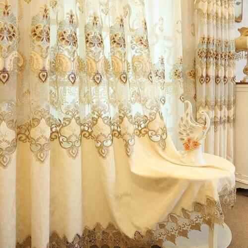 Embroidered Floral Patterned Hollow Sheer Voile Curtain for Bedroom Luxury European Lace Bottom Delicate Drapes M112C