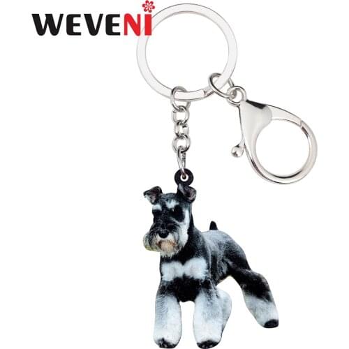 WEVENI Acrylic Standing Schnauzer Dog Key Chains Keychain Holder Cute Animal Jewelry For Women Girls Bag Wallet Pet Charms Party