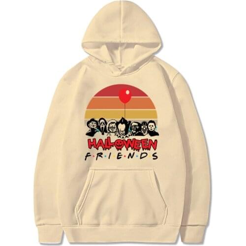 Women Funny Horror Movie Print Hoodie Friends Letter Hoodies Women Kawaii Long Sleeve Loose Sweatshirt Girls Pullover Sweatshirt