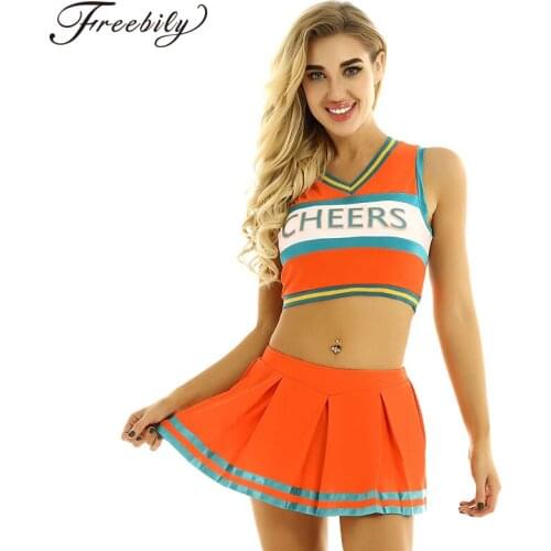 Women Cheerleading Uniform Sleeveless Crop Tops with Mini Pleated Skirt Outfit Stage Performance Jazz Dance Costume