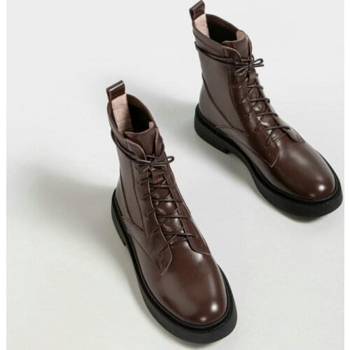 SKLFGXZY 2021 New Full Nature Genuine Leather Boots Women Shoes Lace Up Platform Autumn Winter Ladies Motorcycle Ankle Boots