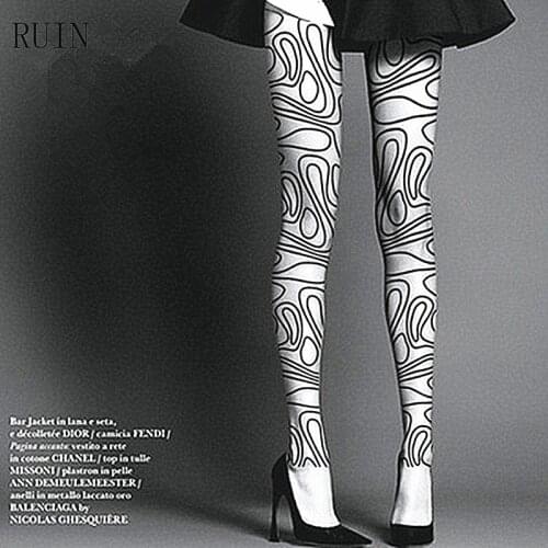 Womens stockings female stockings girl and lady stockings Classic lines printing stockings