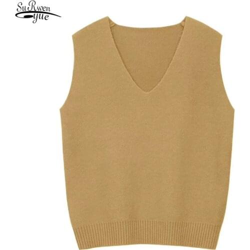 Autumn and Winter New Korean Loose Wild Sweater Vest 2020 New Chic V-neck Knitted Vest Womens Sweater Sleeveless Sweater 11946